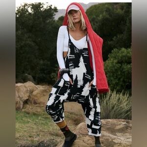 FREE PEOPLE Movement Printed Hot Shot Onesie in Winter Forest Black